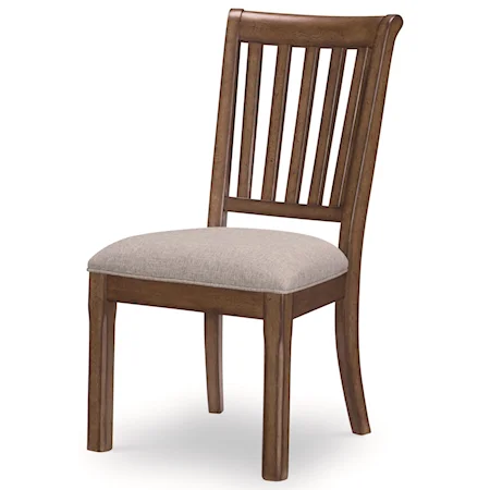 Transitional Dining Side Chair with Upholstered Seat and Slatted Back